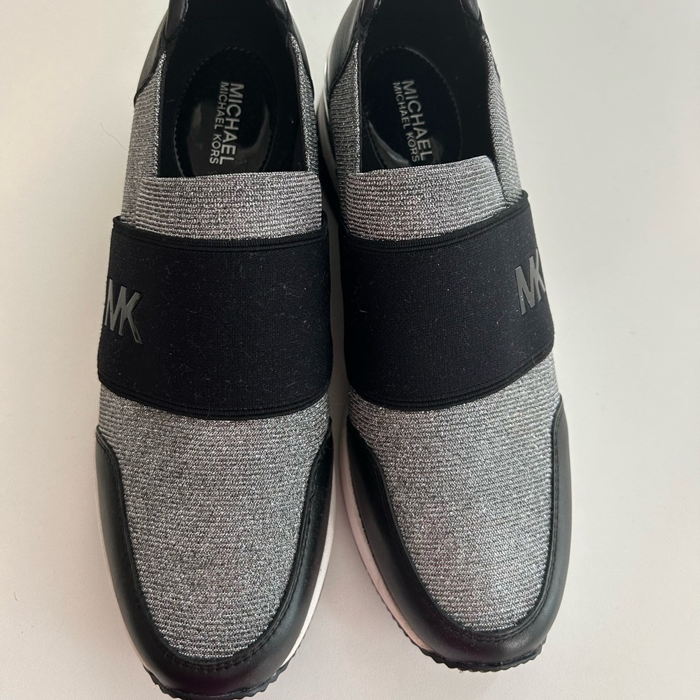 Michael KORS FELIX SILVER LUREX GLITTER Chain Mesh LOGO Sneakers